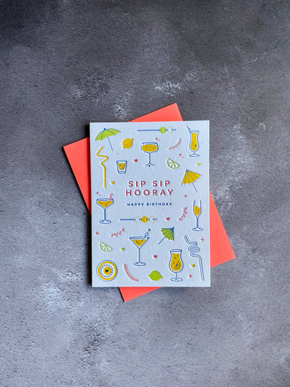 I'mPressed - Sip Sip Hooray Happy Birthday Greetings Card
