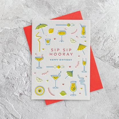 I'mPressed - Sip Sip Hooray Happy Birthday Greetings Card