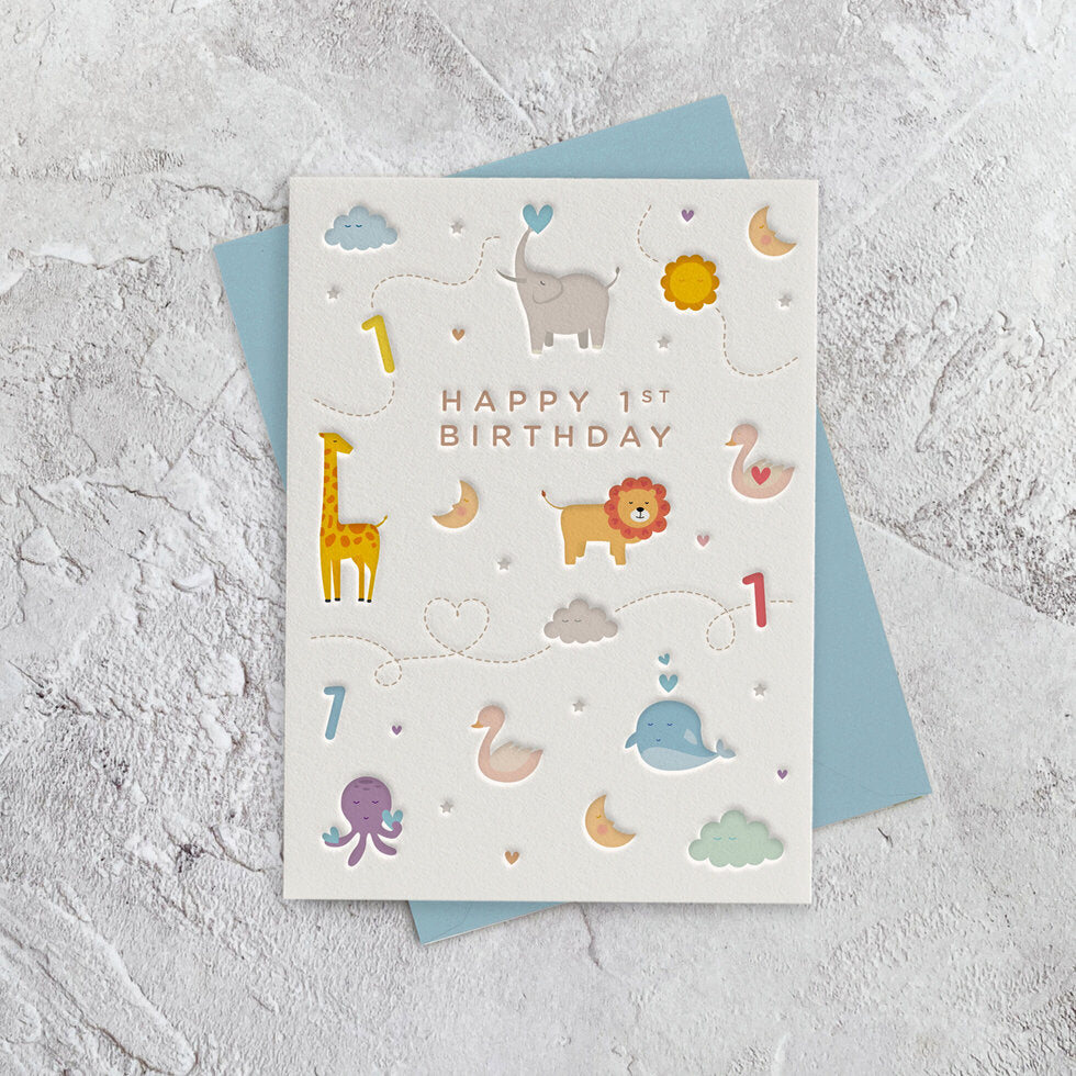 I'mPressed Mini Milestones Age 1 Animals & Clouds Birthday Card by Heyyy