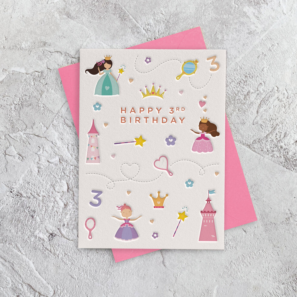 I'mPressed Mini Milestones Age 3 Princesses Birthday Card by Heyyy