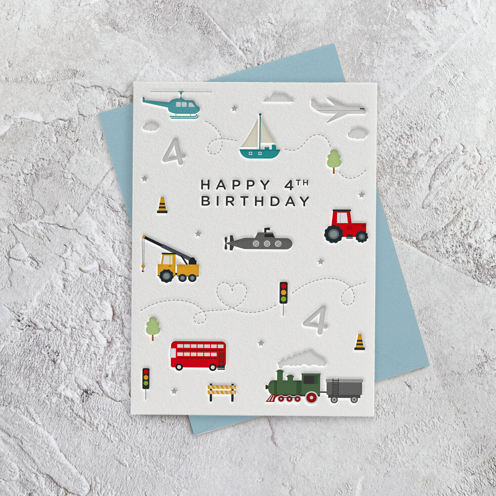 I'mPressed Mini Milestones Age 4 Transport Birthday Card by Heyyy