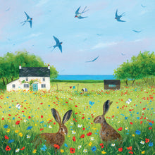 Swallows and Hares Card by Julia Crossland