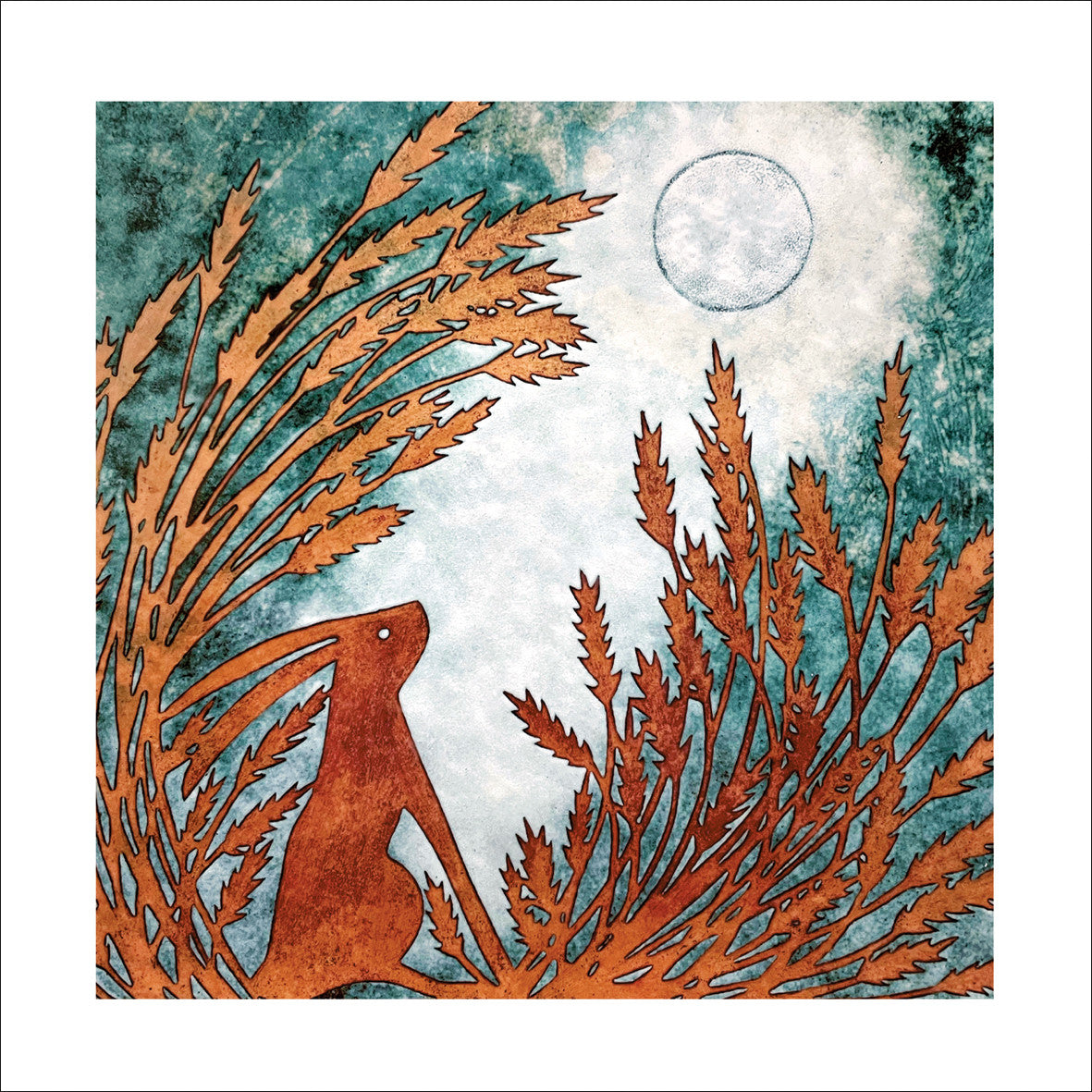 Moon Gazing Hare Card by Janine Partington