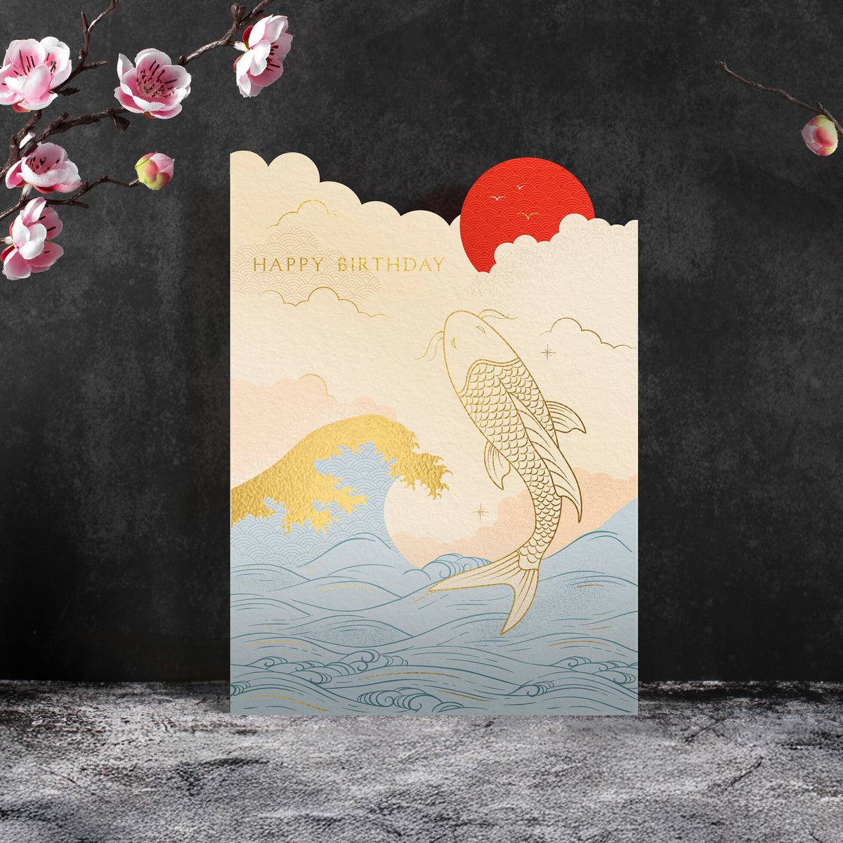 Shapes of Kirinuki - Koi Happy Birthday Greetings Card