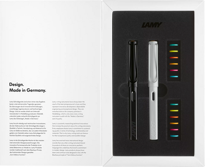LAMY Safari All White & All Black Fountain Pen Gift Set | Medium (M) Nib