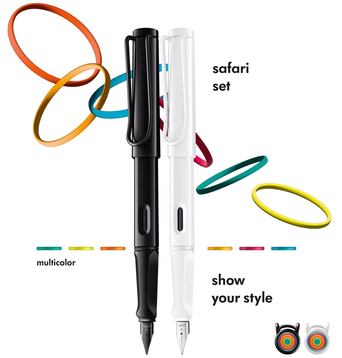 LAMY Safari All White & All Black Fountain Pen Gift Set | Medium (M) Nib