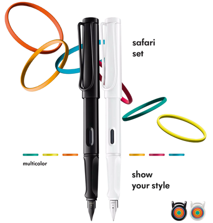 LAMY Safari All White & All Black Fountain Pen Gift Set | Medium (M) Nib
