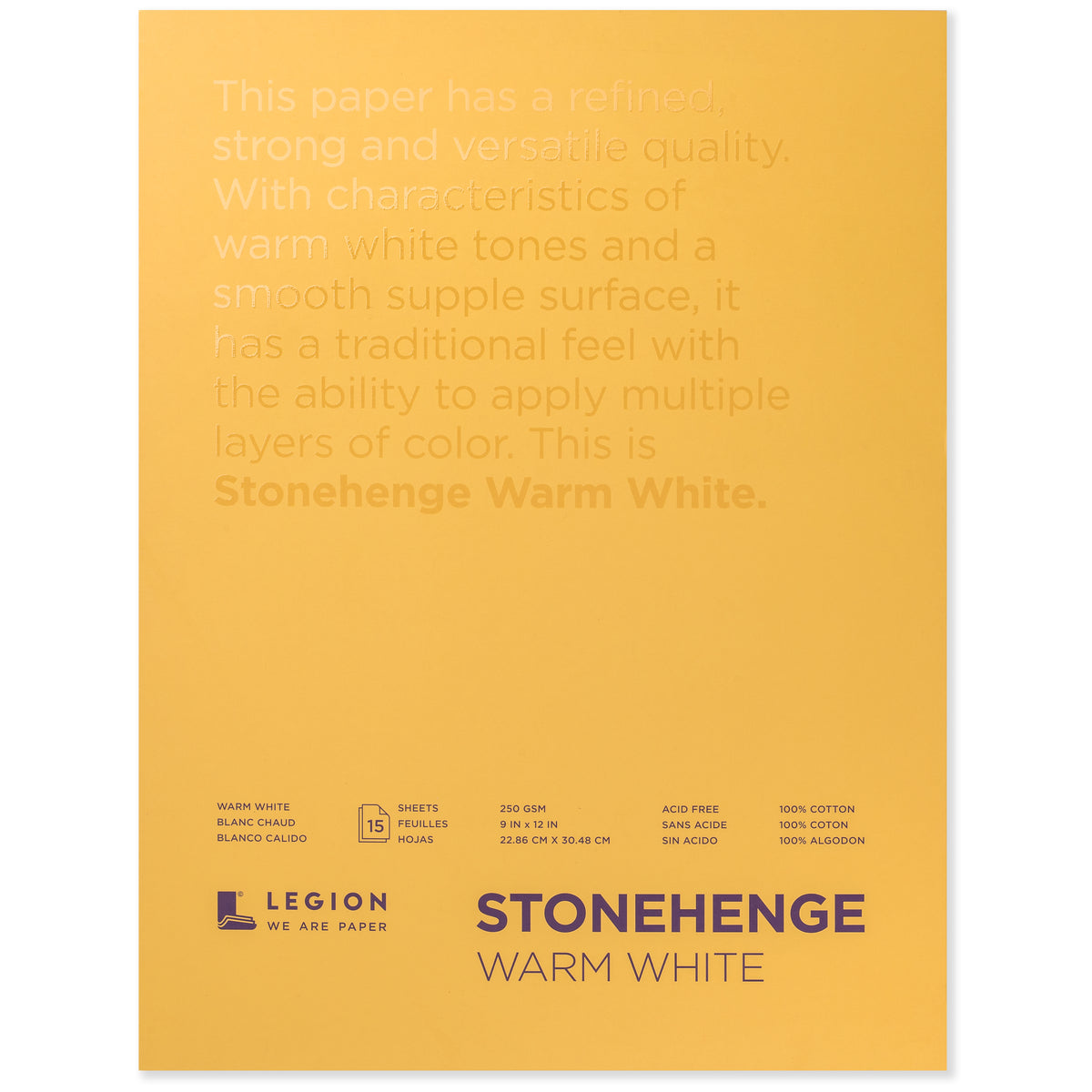 Legion Stonehenge Pad 250gsm 15 Sheets 9 x 12in – Warm White