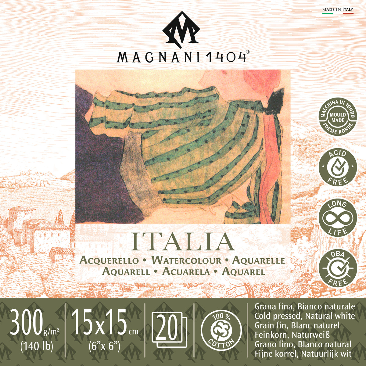 Magnani 1404 Italia Cold Pressed Watercolour Pad 300gsm – 15 x 15cm