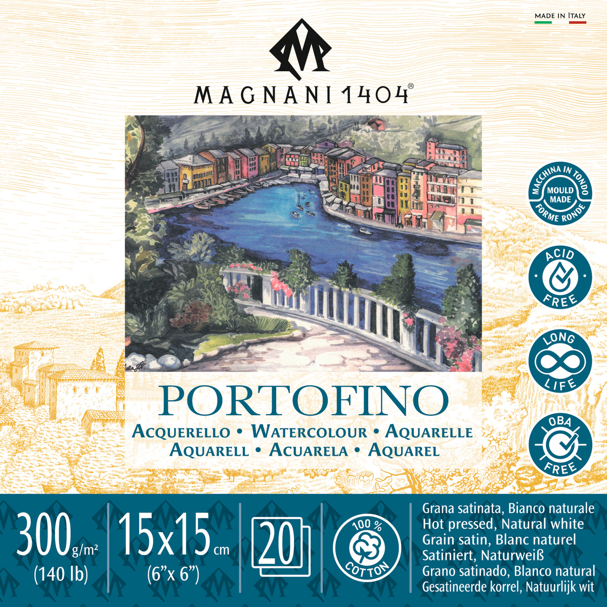 Magnani 1404 Portofino Hot Pressed Watercolour Pad 300gsm – 15 x 15cm