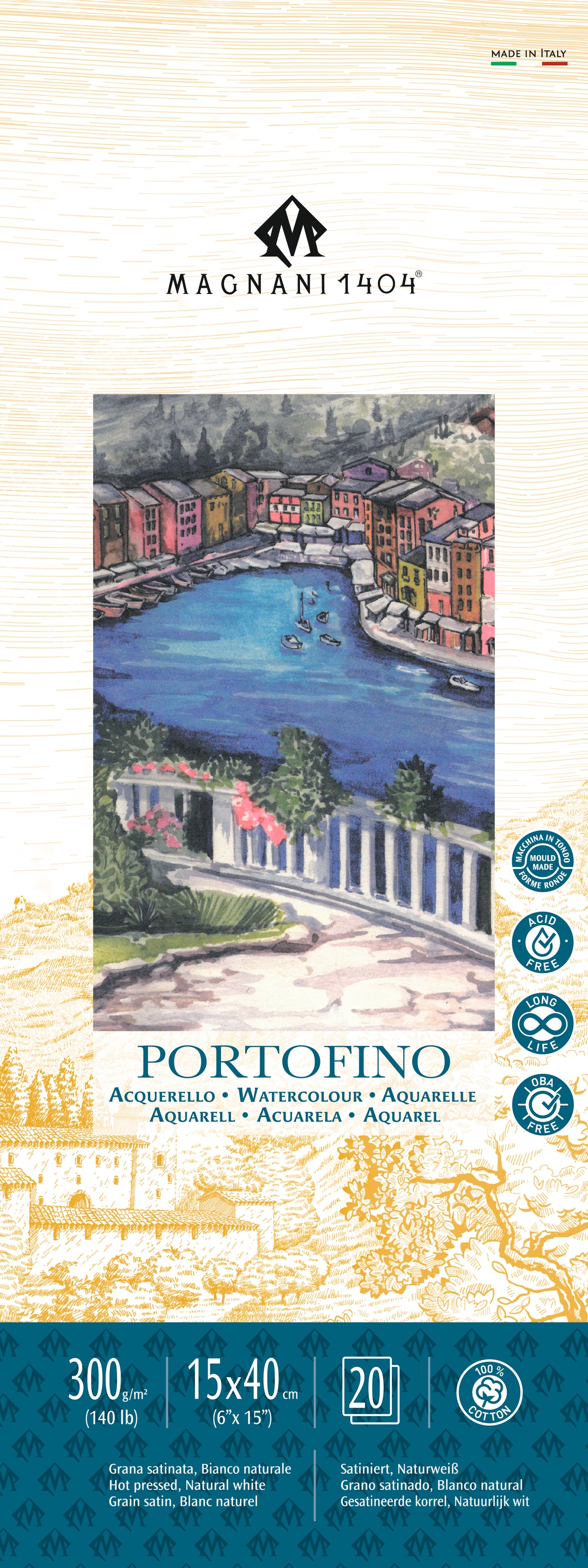 Magnani 1404 Portofino Hot Pressed Watercolour Pad 300gsm – 15 x 40cm