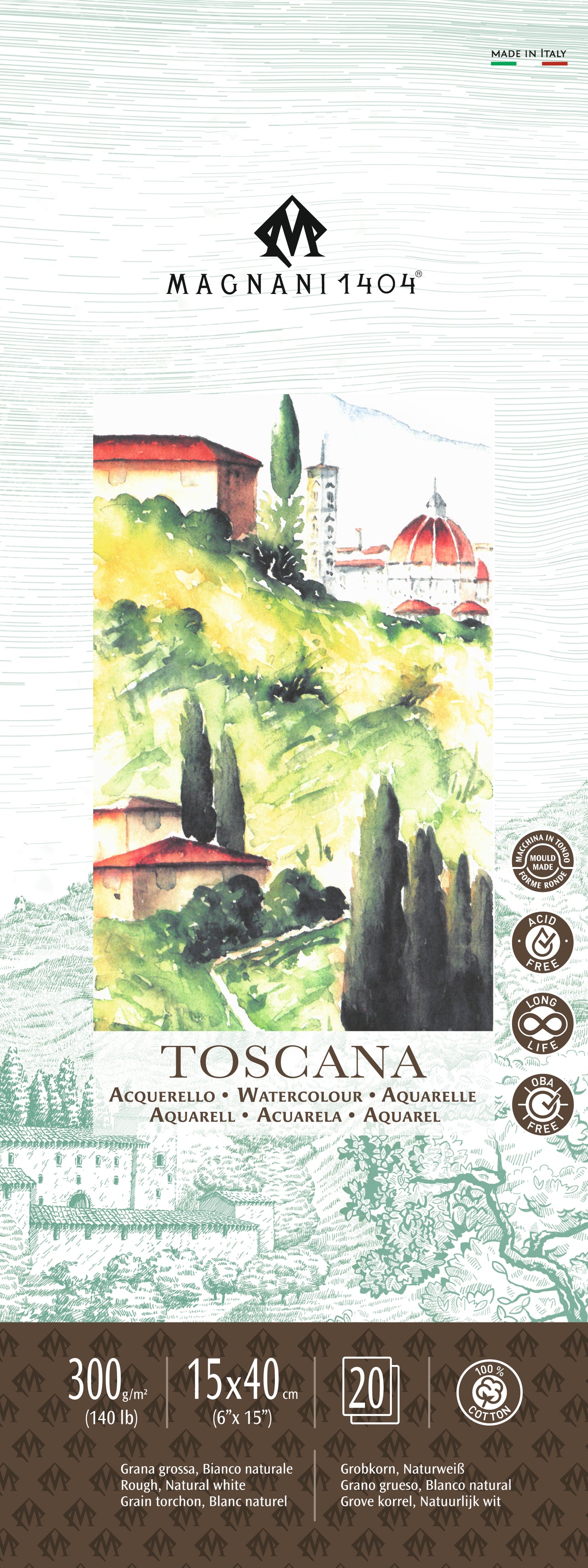 Magnani 1404 Toscana Rough Watercolour Pad 300gsm – 15 x 40cm