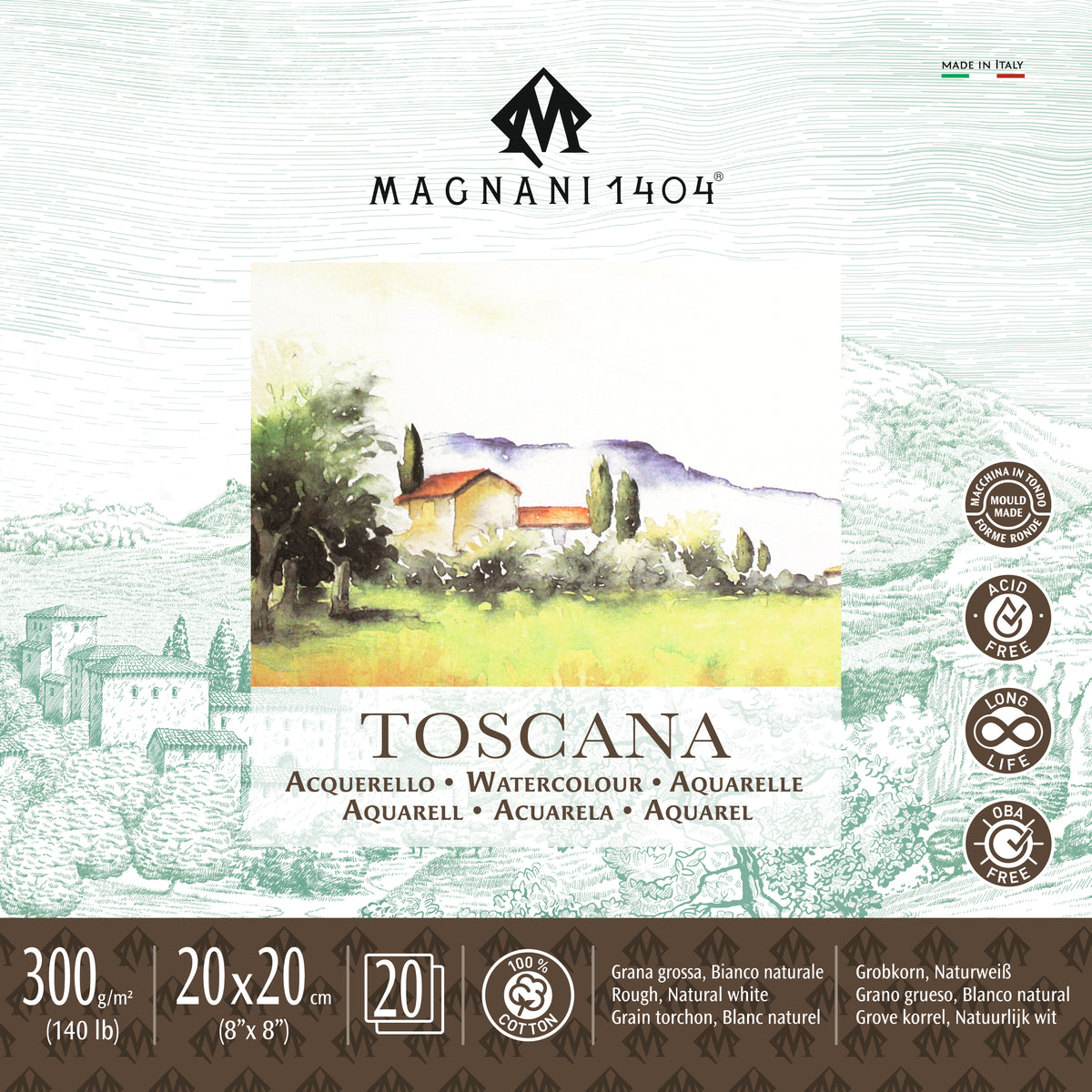 Magnani 1404 Toscana Rough Watercolour Pad 300gsm – 20 x 20cm
