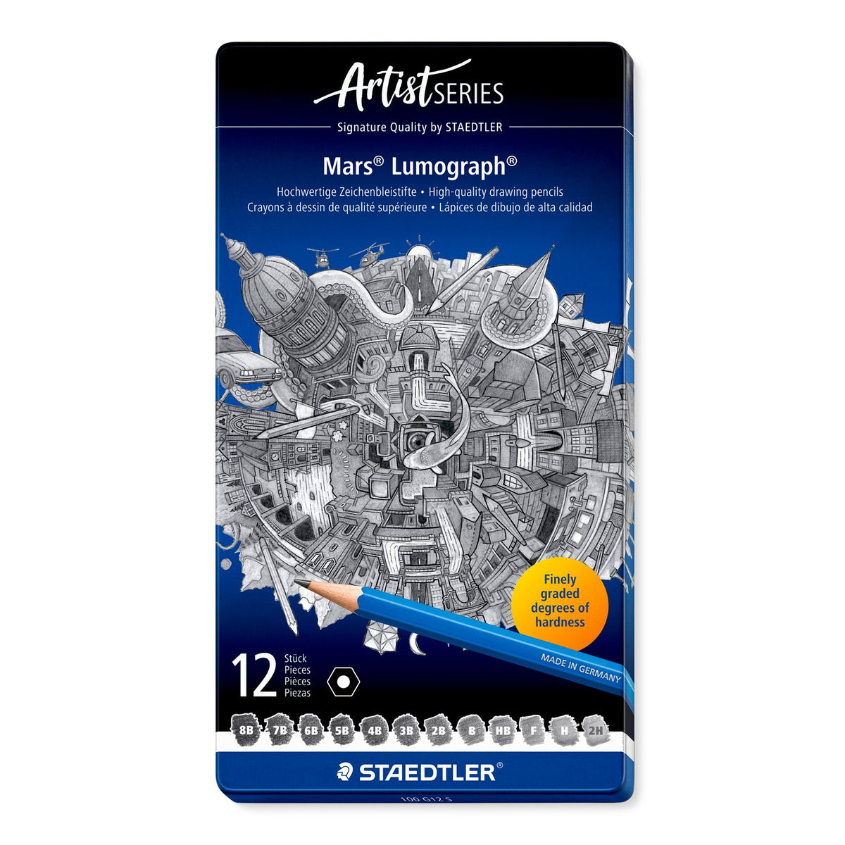 Staedtler Mars Lumograph Graphite Pencil 100 G – Tin of 12 Assorted Degrees