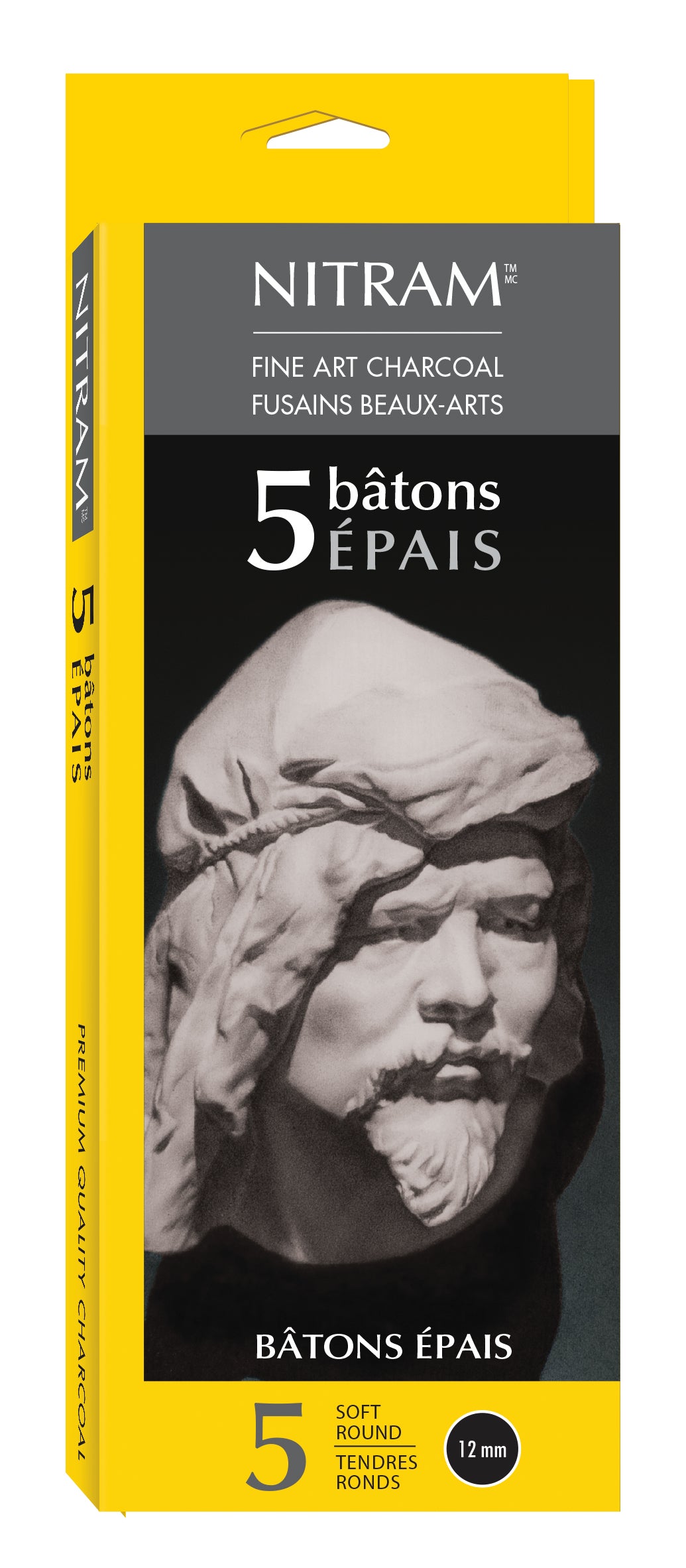 Nitram Bâtons Épais Extra Soft Round Charcoal 12mm – Pack of 5