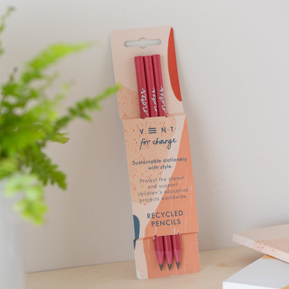 VENT NOTES Recycled Pencils, Pack of 3 – Geranium (Coral Sleeve)