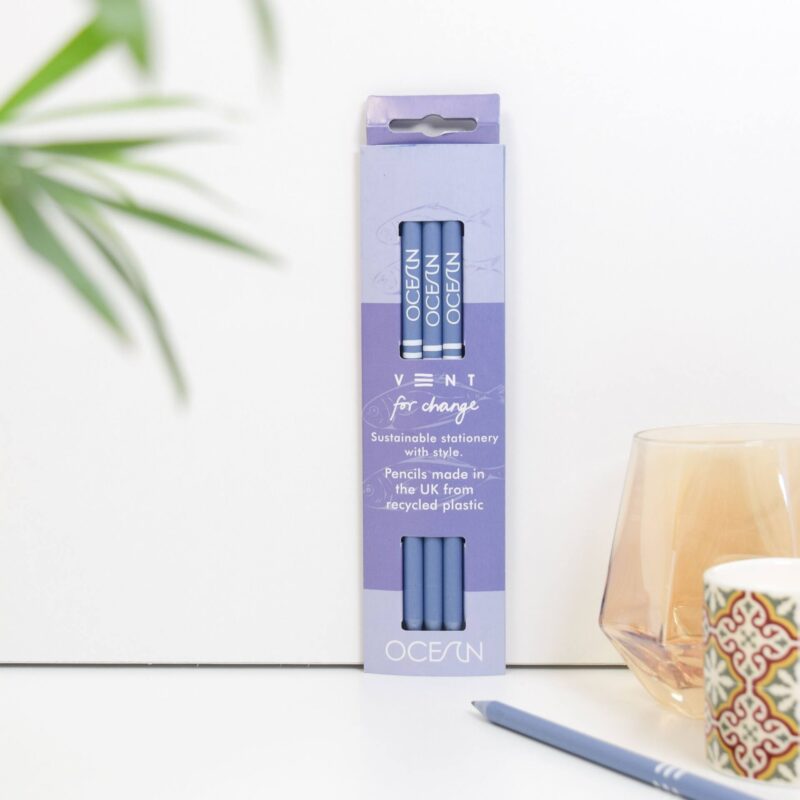VENT OCEAN Recycled Pencils, Pack of 3 – Sea Blue