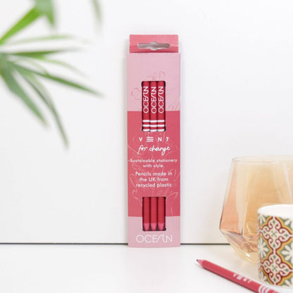 VENT OCEAN Recycled Pencils, Pack of 3 – Coral Pink