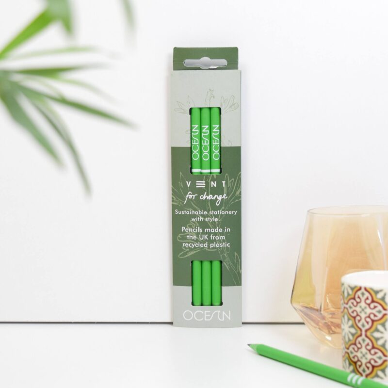 VENT OCEAN Recycled Pencils, Pack of 3 – Algae Green