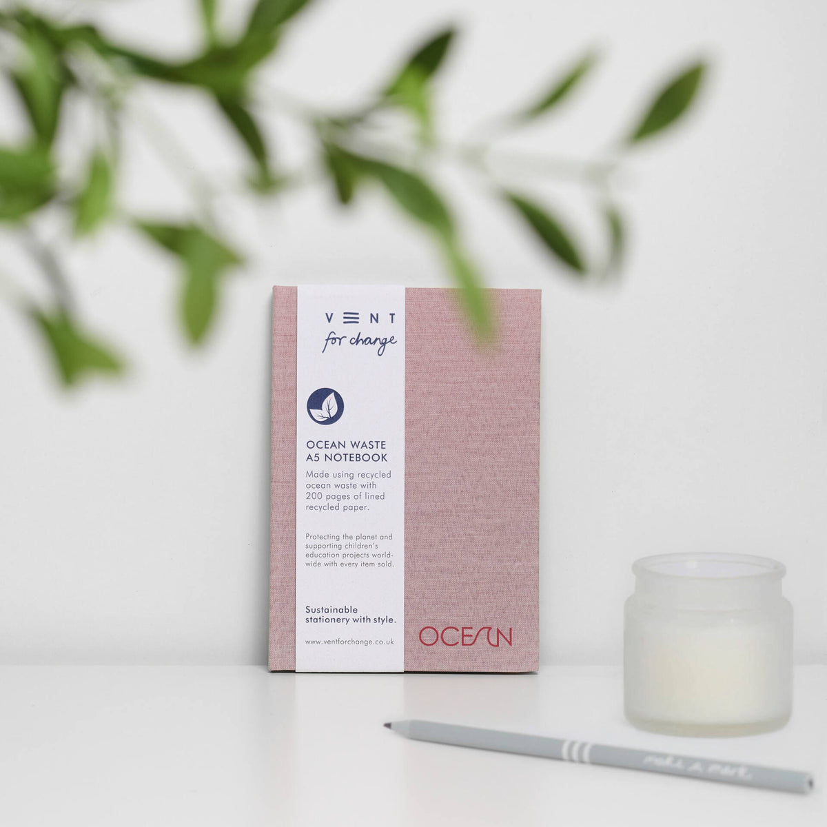 VENT OCEAN A5 Hardback Notebook, Recycled Ocean Plastic Cover – Coral Pink
