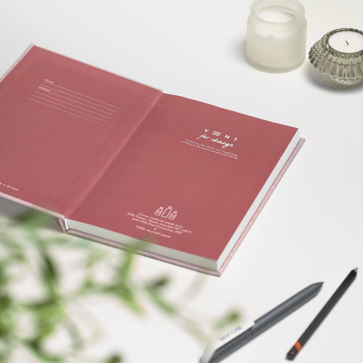 VENT OCEAN A5 Hardback Notebook, Recycled Ocean Plastic Cover – Coral Pink