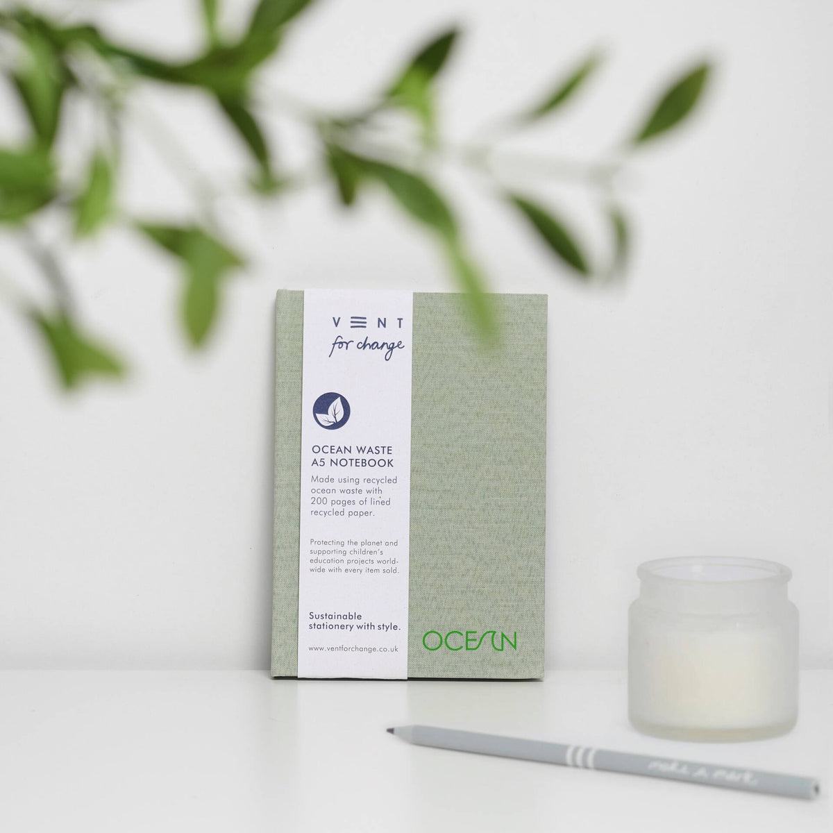 VENT OCEAN A5 Hardback Notebook, Recycled Ocean Plastic Cover – Algae Green