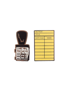 Out of Print Library Card and Stamp enamel pin set of 2