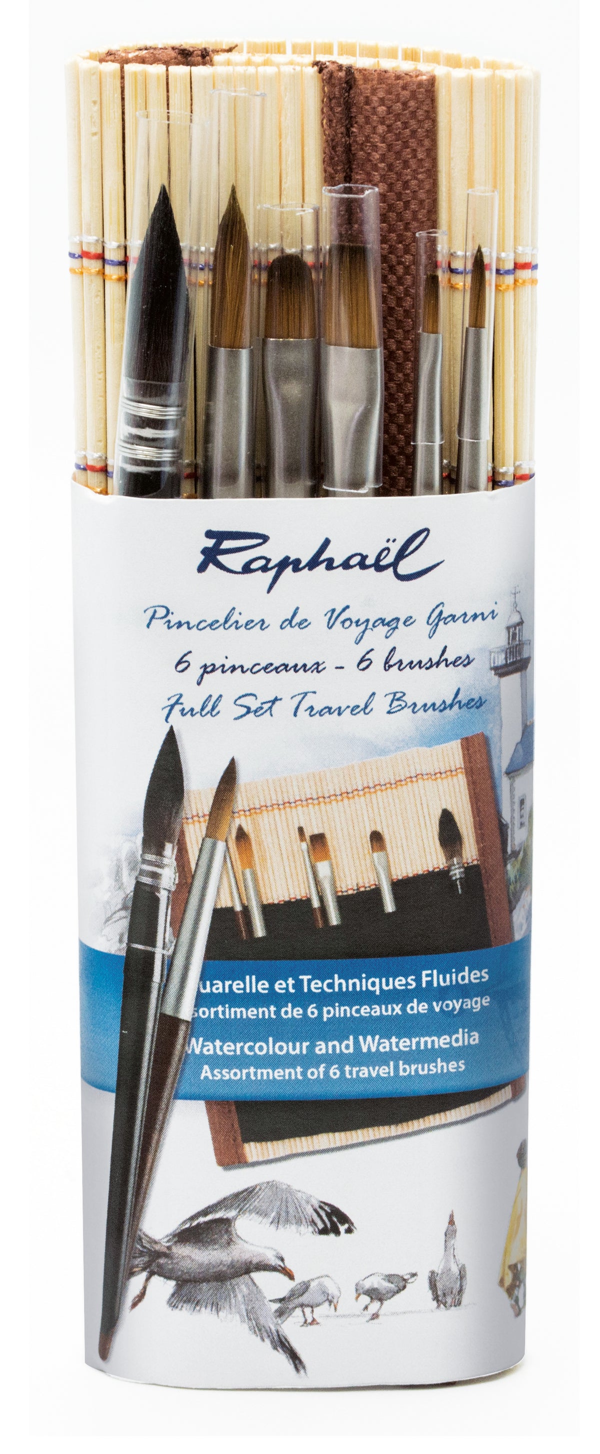 Raphaël Mini Bamboo Brush Roll with 6 Mini Brushes