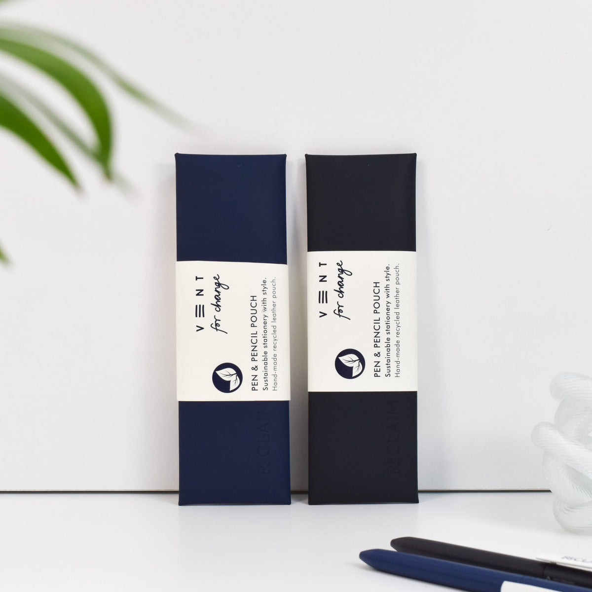 VENT RECLAIM Recycled Leather Pen & Pencil Pouch – Navy Blue