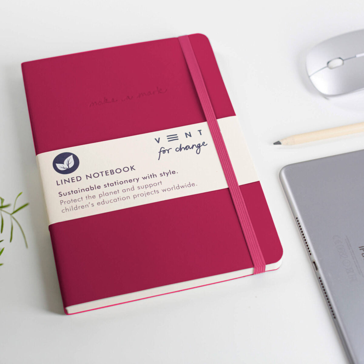 VENT Make a Mark A5 Recycled Leather Lined Notebook – Raspberry Pink