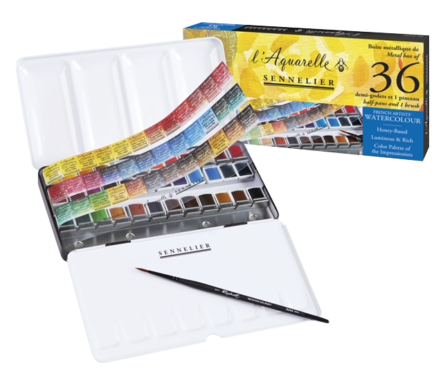Sennelier Artist Watercolour Classic Set – Metal Tin of 36 Half Pans