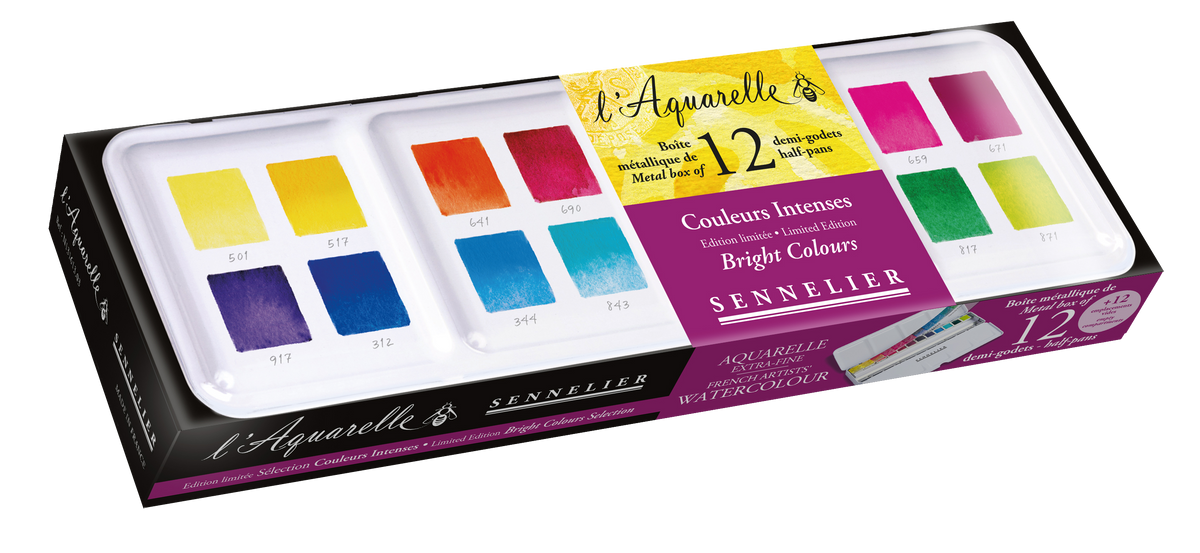 Sennelier Artist Watercolour Intense Set – Metal Tin of 12 Half Pans