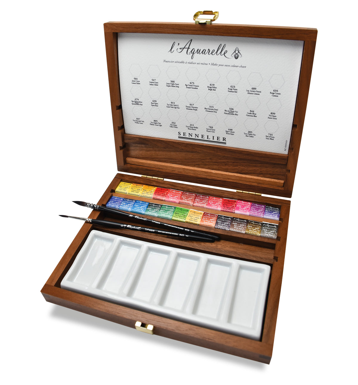 Sennelier Artist Watercolour Wooden Box Set – 24 Half Pans with Accessories (Previous Edition)