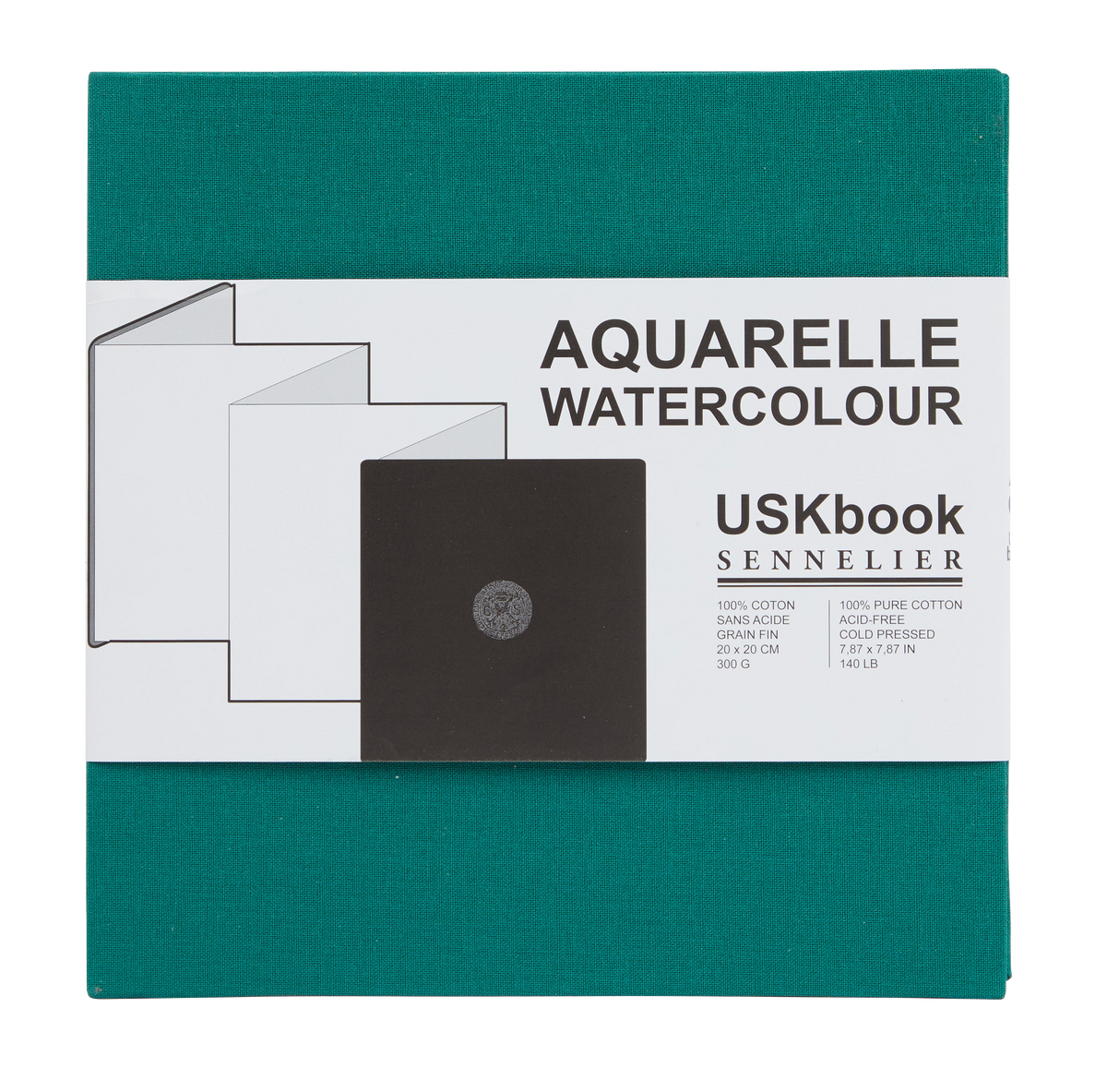 Sennelier Urban Concertina Sketchbook 300gsm 100% Cotton Cold Pressed, Green Linen – 20 x 20cm