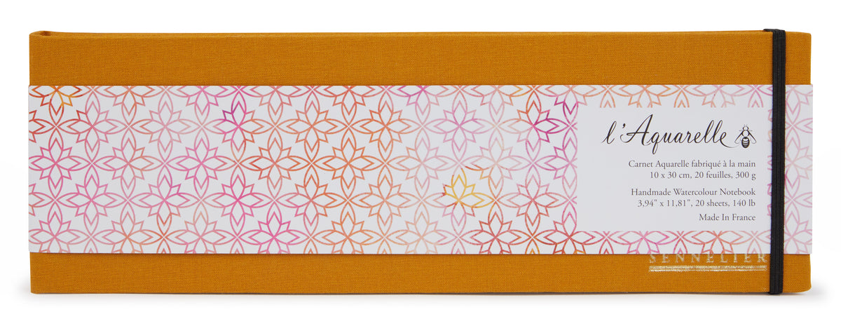 Sennelier Watercolour Book 300gsm, 20 Sheets 10 x 30cm – Yellow Cover
