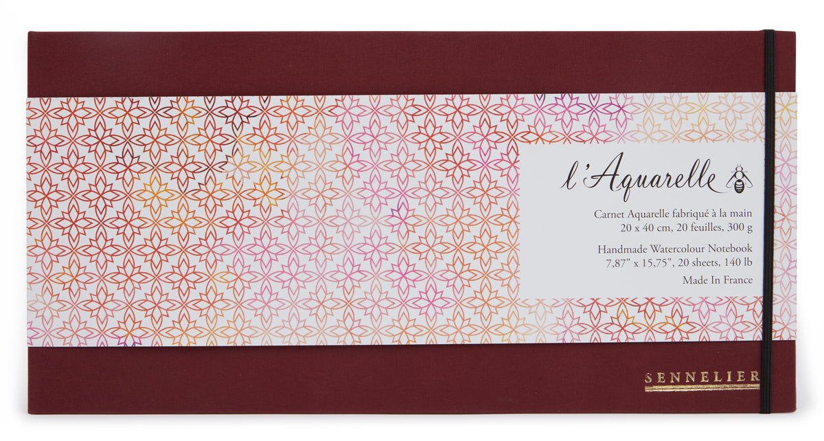 Sennelier Watercolour Book 300gsm, 20 Sheets 20 x 40cm – Red Cover