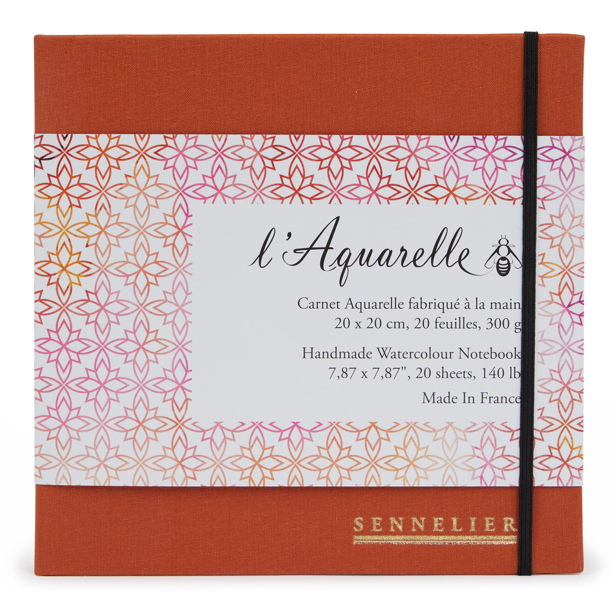 Sennelier Watercolour Book 300gsm, 20 Sheets 20 x 20cm – Orange Cover