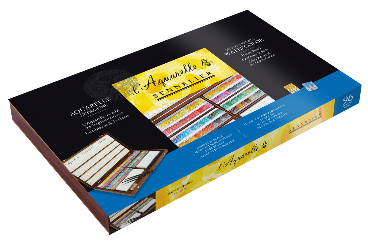 Sennelier Artist Watercolour Walnut Box Set – 96 Half Pans with Accessories