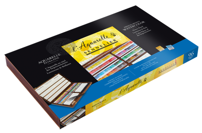 Sennelier Artist Watercolour Walnut Box Set – 96 Half Pans with Accessories
