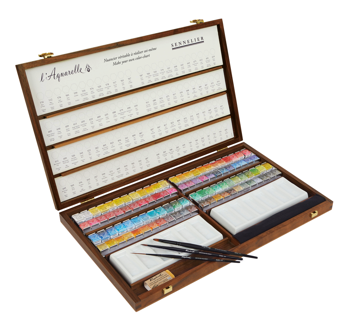 Sennelier Artist Watercolour Walnut Box Set – 96 Half Pans with Accessories