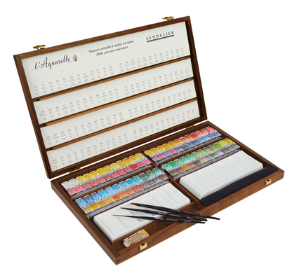 Sennelier Artist Watercolour Walnut Box Set – 96 Half Pans with Accessories