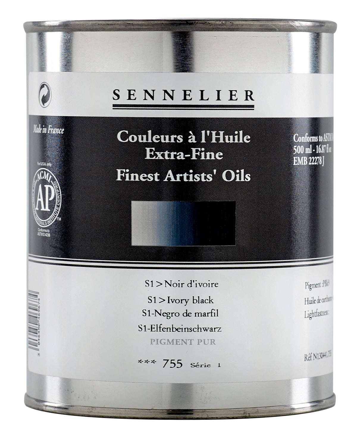 Sennelier Artist Extra-Fine Oil Colour 500ml – Ivory Black 755
