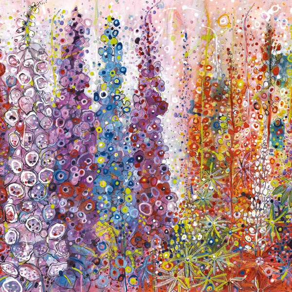 Dancing Delphiniums Card by Sally Rich