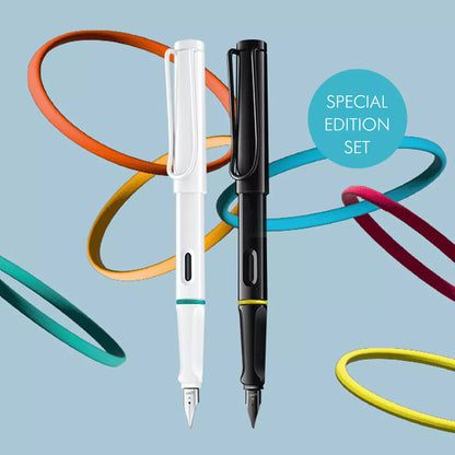 LAMY Safari All White & All Black Fountain Pen Gift Set | Medium (M) Nib