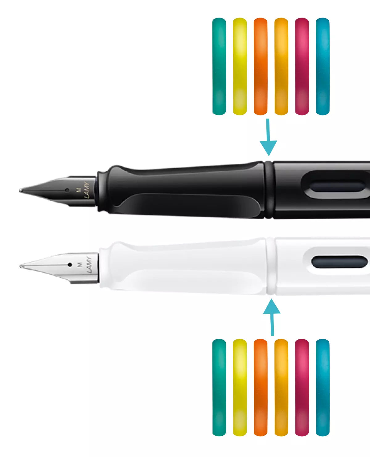 LAMY Safari All White & All Black Fountain Pen Gift Set | Medium (M) Nib