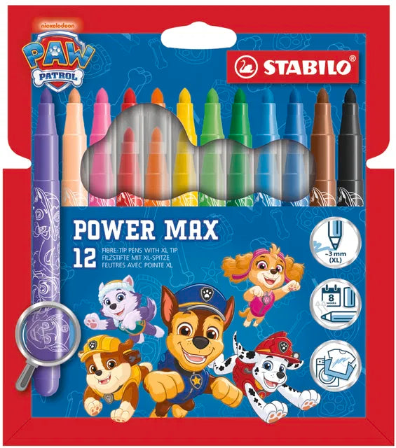 STABILO power max PAW Patrol Thick Fibre-Tip Pens – Wallet of 12 (Limited Edition)