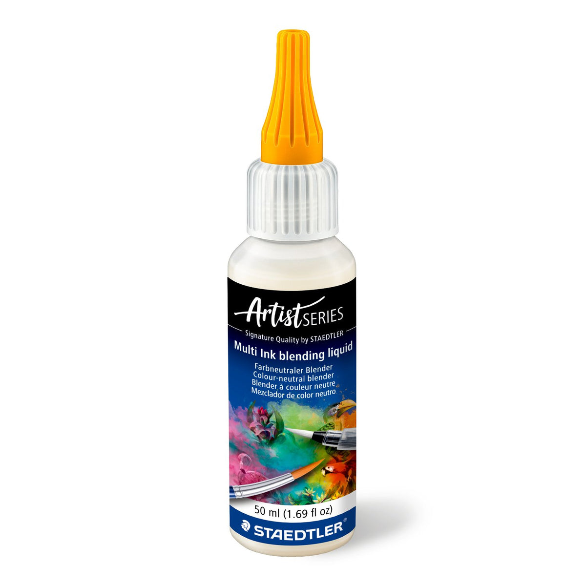 Bottle of Staedtler Artist Series multi ink blending liquid on a white background