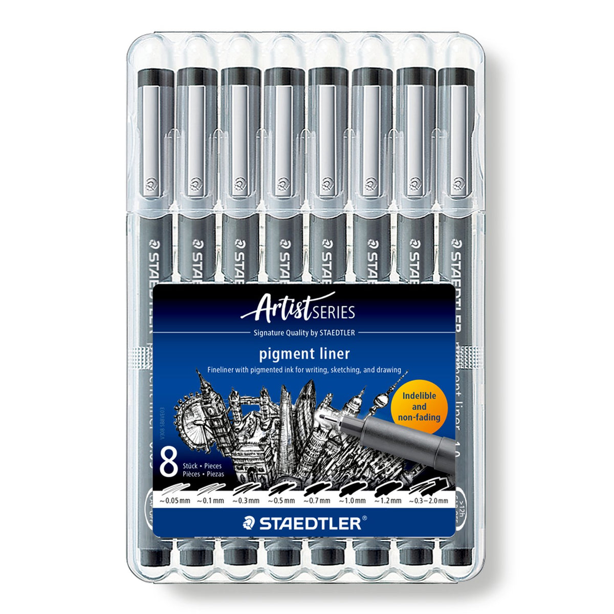 Staedtler Pigment Liner 308 – Box of 8 Assorted Line Widths, Black