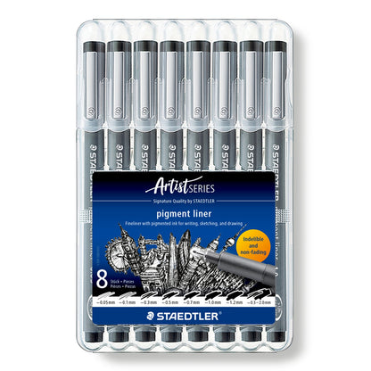 Staedtler Pigment Liner 308 – Box of 8 Assorted Line Widths, Black