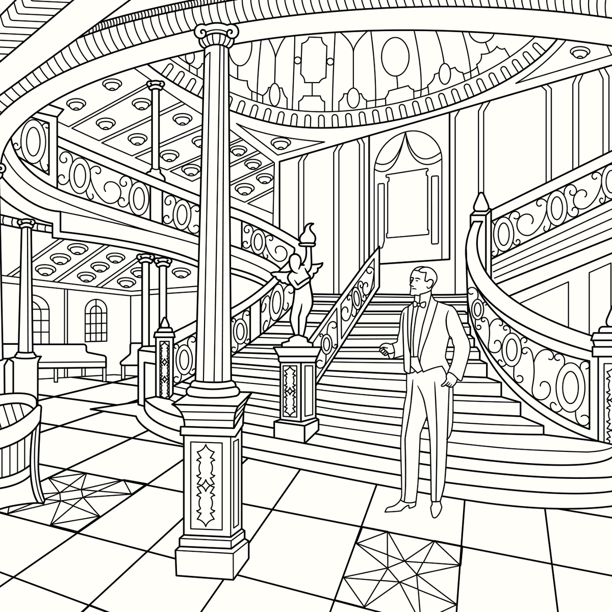 Titanic colouring book – interior scene to colour